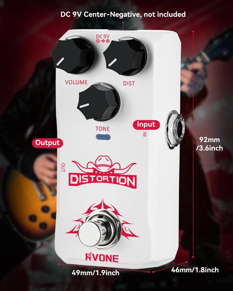 RVONE High Gain Distortion Pedal for Electric Guitar, Aluminum Guitar Pedal, Analog Guitar Effects Pedal for Compact Stage & Studio Pedal, True Bypass - Image 2
